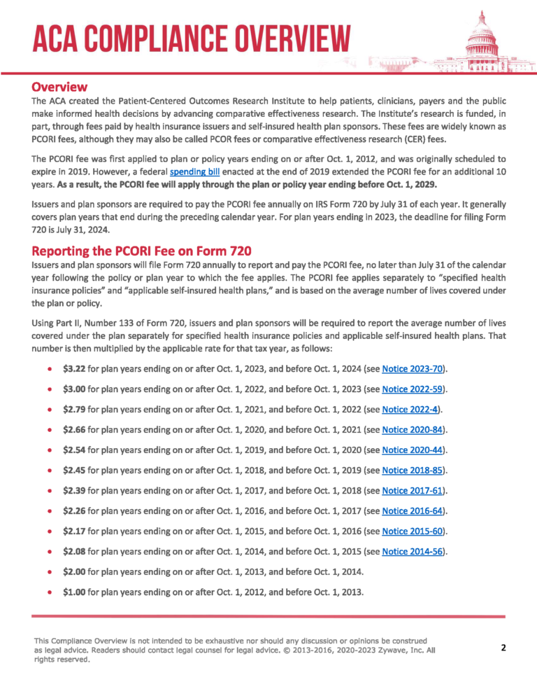 ACA Compliance Overview Reporting And Paying PCORI Fees Pierce Group