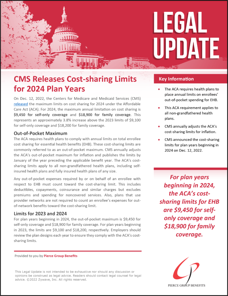 CMS Releases Costsharing Limits for 2024 Plan Years • Pierce Group