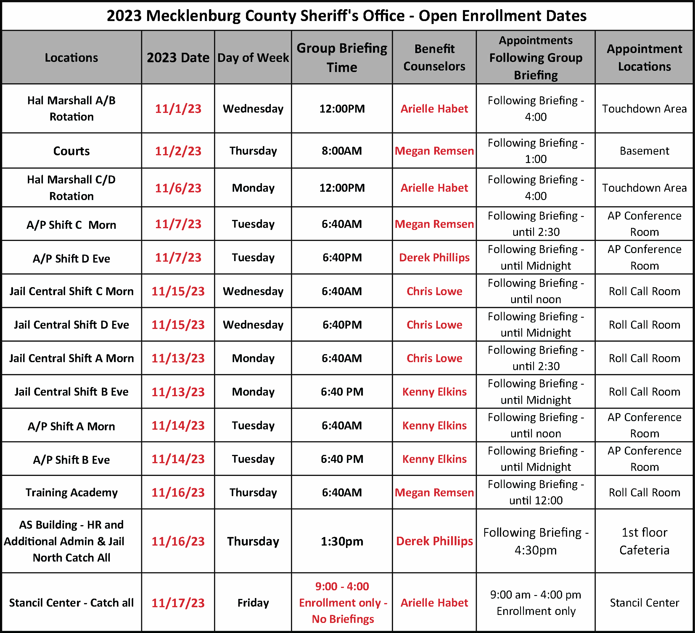 Mecklenburg County Sheriff’s Office Schedule 2023 • Pierce Group Benefits