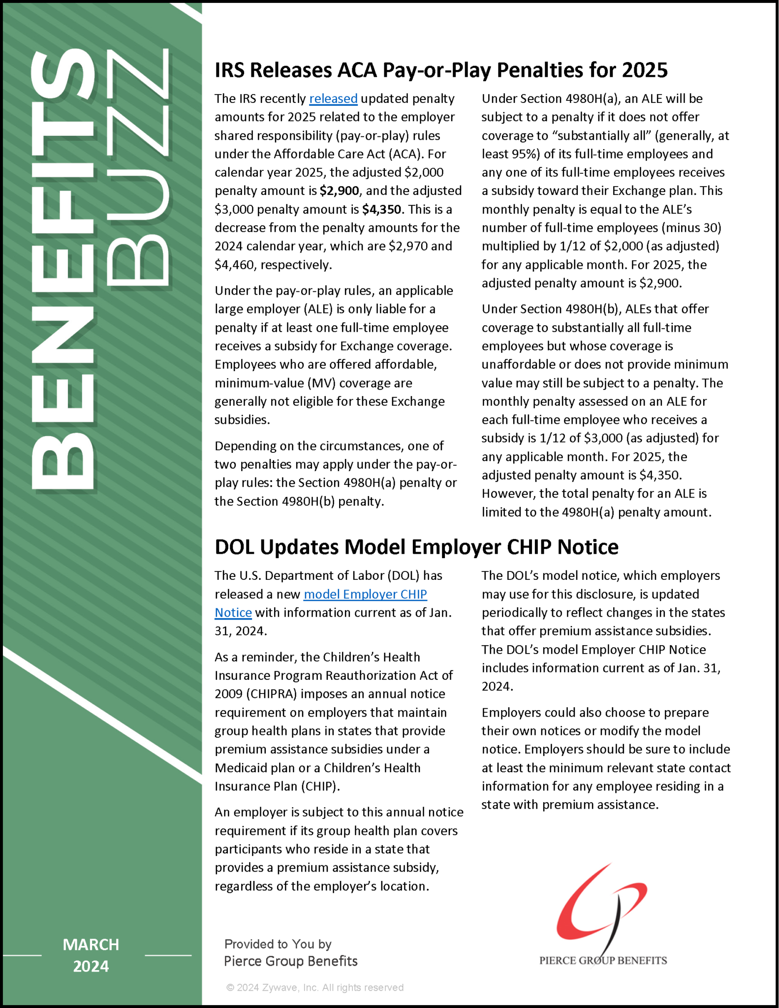 Benefits Newsletter: IRS Releases ACA Pay-or-Play Penalties For 2025 ...