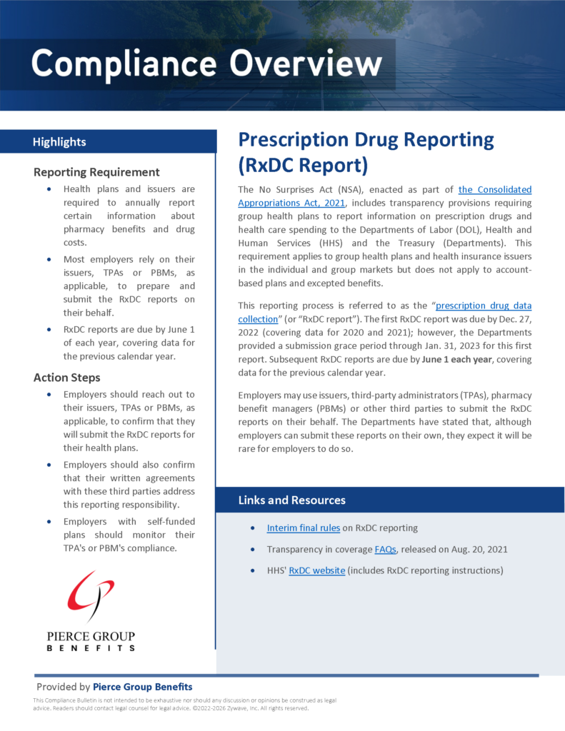 Compliance Overview: Prescription Drug Reporting (RxDC Report) • Pierce ...